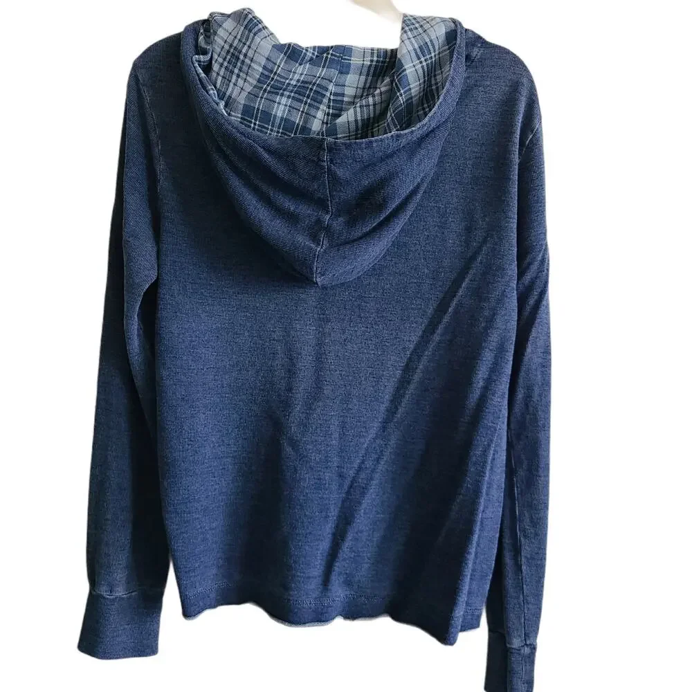 BELLA DAHL Taylor Lace-Up Raw Hem Hoodie Top Blue B9336-590 Women's Size Small - Picture 2 of 9